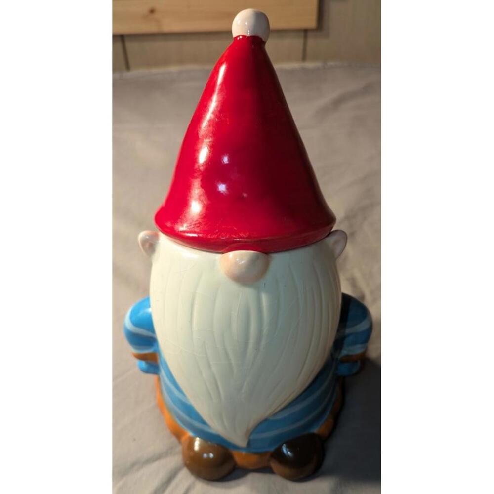 Holiday Time Red Gnome Treat/Cookie Jar. Kitchenware Holiday Decor